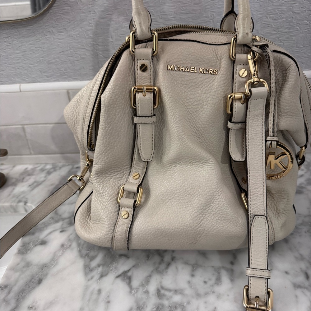 Michael Kors Cream Satchel with Gold Accents